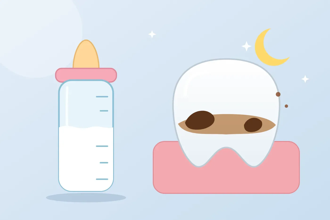Does night-time bottle feeding cause tooth decay in children and what should I do?