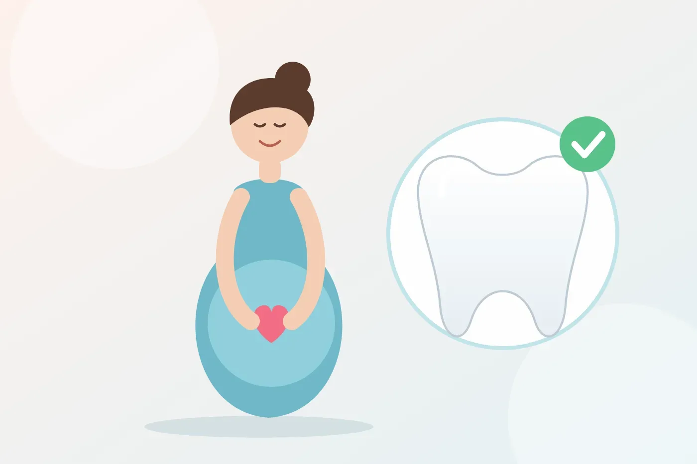 Hình minh họa người phụ nữ mang thai đặt tay lên bụng bên cạnh chiếc răng có dấu tích xanh